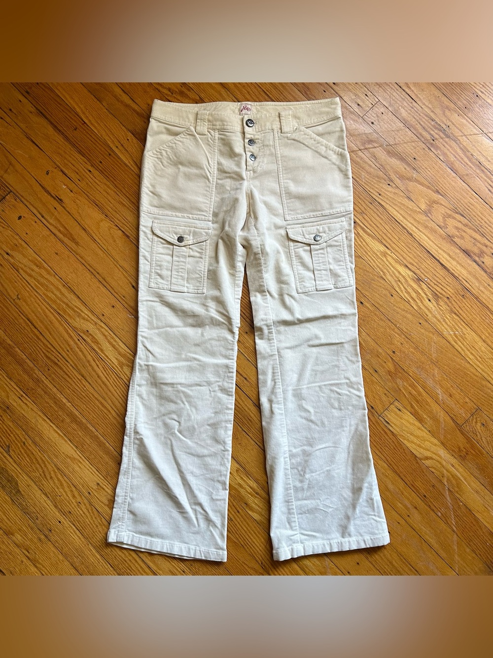 Cream Cargo Flare Pants